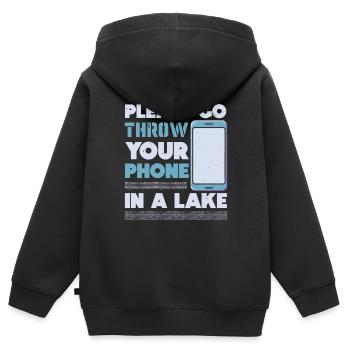 Digital Detox Mobile Phone Fasting Go Offline - Sweat Premium à capuche zippé enfant bio - noir - Dos - AI Model Kid Male (0cm)