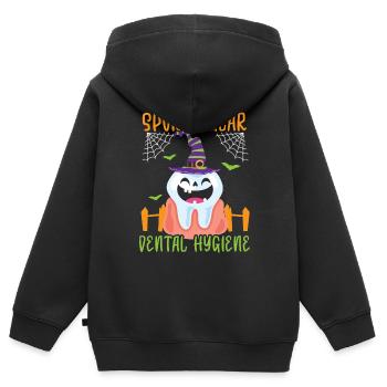 Hygiène dentaire spooctaculaire. - Sweat Premium à capuche zippé enfant bio - noir - Dos - AI Model Kid Male (0cm)