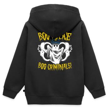 Buh Polizei, buh Kriminelle! Polizist Halloween - Kinder Premium Organic Zip Hoodie - Schwarz - Hinten - AI Model Kid Male (0cm)