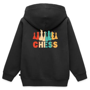 Joueur rétro Grand maître Reine Échecs professionnels - Sweat Premium à capuche zippé enfant bio - noir - Dos - AI Model Kid Male (0cm)