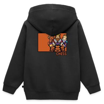 Chess Doodle Chinese Hanzi Queen Player - Sweat Premium à capuche zippé enfant bio - noir - Dos - AI Model Kid Male (0cm)