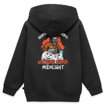 Meuleuses fantomatiques: soudure au clair de lune - Sweat Premium à capuche zippé enfant bio - noir - Dos - AI Model Kid Male (0cm)