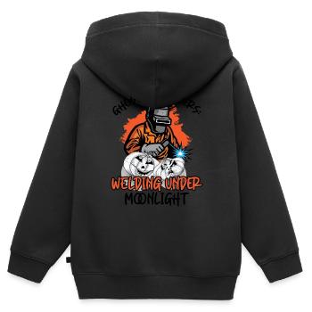 Gespenstische Grinder: Schweißen im Mondschein - Kinder Premium Organic Zip Hoodie - Schwarz - Hinten - AI Model Kid Male (0cm)