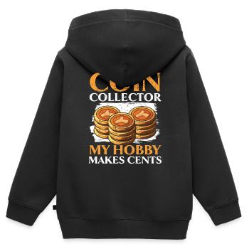 Coin Collector Numismatist Coin Collecting - Kids Premium Organic Zip-up Hoodie - black - Back - AI Model Kid Male (0cm)
