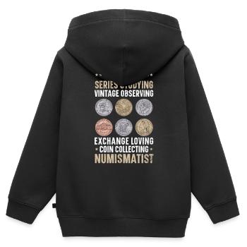 Collection de pièces numismate de collection de pièces - Sweat Premium à capuche zippé enfant bio - noir - Dos - AI Model Kid Male (0cm)
