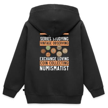 Collection de pièces numismate de collection de pièces - Sweat Premium à capuche zippé enfant bio - noir - Dos - AI Model Kid Male (0cm)