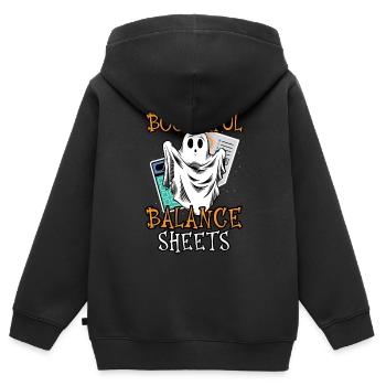 Boo-tiful Bilans Comptable Halloween - Sweat Premium à capuche zippé enfant bio - noir - Dos - AI Model Kid Male (0cm)