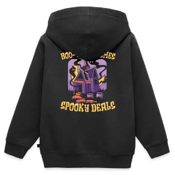 Boo-tiful Homes Offres fantasmagoriques Immobilier Halloween - Sweat Premium à capuche zippé enfant bio - noir - Dos - AI Model Kid Male (0cm)