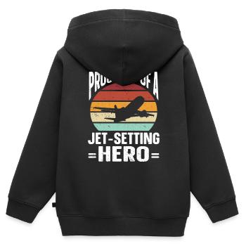 Hôtesse de l’air Papa Hôtesse de l’air Hôtesse de l’air - Sweat Premium à capuche zippé enfant bio - noir - Dos - AI Model Kid Male (0cm)