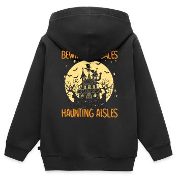 Ventes envoûtantes, couloirs fantomatiques, immobilier - Sweat Premium à capuche zippé enfant bio - noir - Dos - AI Model Kid Male (0cm)