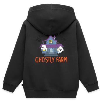 Makler-Charme Gespensterfarm Makler-Halloween - Kinder Premium Organic Zip Hoodie - Schwarz - Hinten - AI Model Kid Male (0cm)