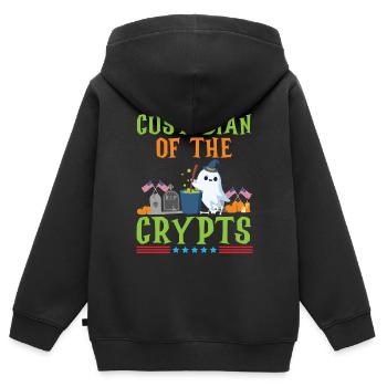 Custode de la crypte Gardien de l’école Halloween - Sweat Premium à capuche zippé enfant bio - noir - Dos - AI Model Kid Male (0cm)