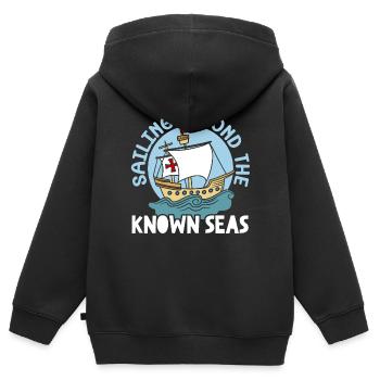 Segeln jenseits der bekannten Meere Kolumbus-Tag - Kinder Premium Organic Zip Hoodie - Schwarz - Hinten - AI Model Kid Male (0cm)