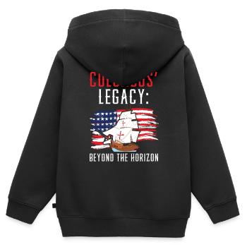 Kolumbus' Vermächtnis: Jenseits des Horizonts Kolu - Kinder Premium Organic Zip Hoodie - Schwarz - Hinten - AI Model Kid Male (0cm)