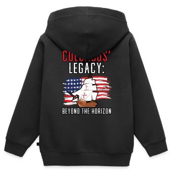 Kolumbus' Vermächtnis: Jenseits des Horizonts Kolu - Kinder Premium Organic Zip Hoodie - Schwarz - Hinten - AI Model Kid Male (0cm)
