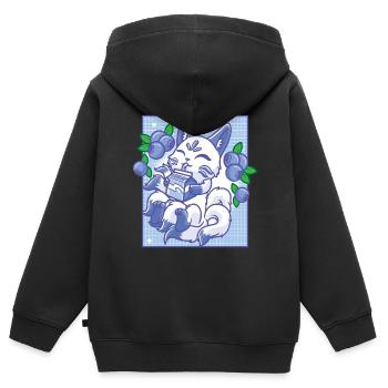 Kitsune Japon Anime Kawaii Blueberry - Sweat Premium à capuche zippé enfant bio - noir - Dos - AI Model Kid Male (0cm)