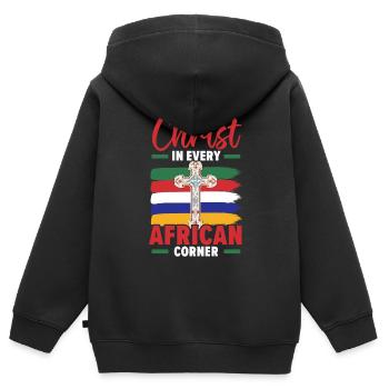 Christianisme afro-américain afro-américain Noir - Sweat Premium à capuche zippé enfant bio - noir - Dos - AI Model Kid Male (0cm)