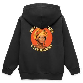 Christianisme afro-américain afro-américain Noir - Sweat Premium à capuche zippé enfant bio - noir - Dos - AI Model Kid Male (0cm)