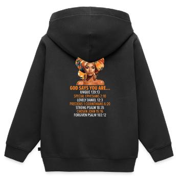 Christianisme afro-américain afro-américain Noir - Sweat Premium à capuche zippé enfant bio - noir - Dos - AI Model Kid Male (0cm)