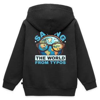 Relecture Travail d’orthographe Grammaire Relecteur - Sweat Premium à capuche zippé enfant bio - noir - Dos - AI Model Kid Male (0cm)