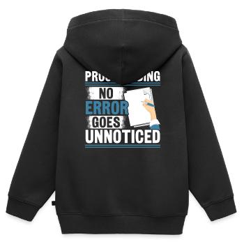 Relecture Travail d’orthographe Grammaire Relecteur - Sweat Premium à capuche zippé enfant bio - noir - Dos - AI Model Kid Male (0cm)