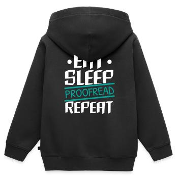 Relecture Travail d’orthographe Grammaire Relecteur - Sweat Premium à capuche zippé enfant bio - noir - Dos - AI Model Kid Male (0cm)