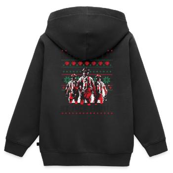 Bravoure à la lueur des lumières de Noël - feu - Sweat Premium à capuche zippé enfant bio - noir - Dos - AI Model Kid Male (0cm)
