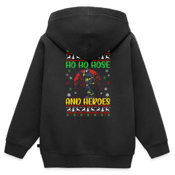 Ho Ho Schlauch Und Helden Feuerwehr Weihnachten - Kinder Premium Organic Zip Hoodie - Schwarz - Hinten - AI Model Kid Male (0cm)