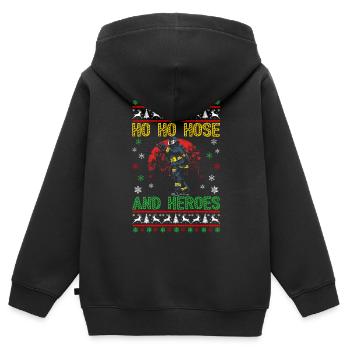 Ho Ho Schlauch Und Helden Feuerwehr Weihnachten - Kinder Premium Organic Zip Hoodie - Schwarz - Hinten - AI Model Kid Male (0cm)