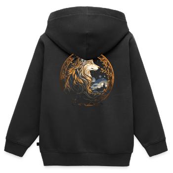 Fenrir Wolf Viking Normer Norsemen Odins Wolf - Sweat Premium à capuche zippé enfant bio - noir - Dos - AI Model Kid Male (0cm)