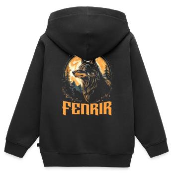 Fenrir Loup Viking Nordique Norsemen Odins Loup - Sweat Premium à capuche zippé enfant bio - noir - Dos - AI Model Kid Male (0cm)