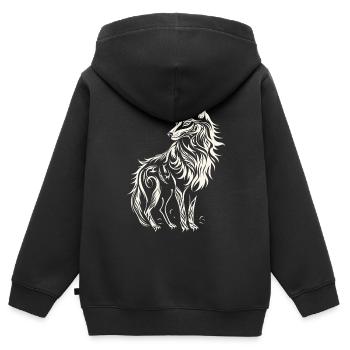 Fenrir Loup Viking Nordique Norsemen Odins Loup - Sweat Premium à capuche zippé enfant bio - noir - Dos - AI Model Kid Male (0cm)