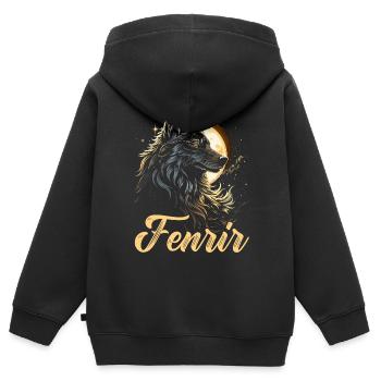 Fenrir Wolf Viking Normer Norsemen Odins Wolf - Sweat Premium à capuche zippé enfant bio - noir - Dos - AI Model Kid Male (0cm)