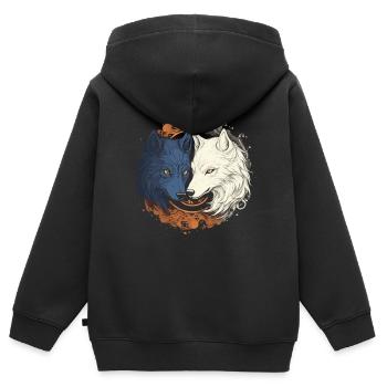 Fenrir Loup Viking Nordique Norsemen Odins Loup - Sweat Premium à capuche zippé enfant bio - noir - Dos - AI Model Kid Male (0cm)