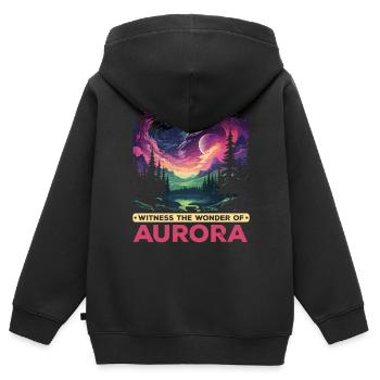Aurore boréale ciel étoilé Nature lumière affichage - Sweat Premium à capuche zippé enfant bio - noir - Dos - AI Model Kid Male (0cm)