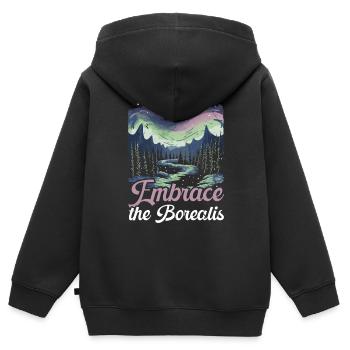Aurore boréale ciel étoilé Nature lumière affichage - Sweat Premium à capuche zippé enfant bio - noir - Dos - AI Model Kid Male (0cm)