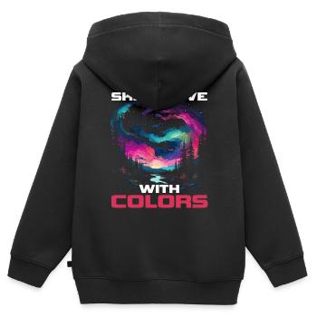 Aurore boréale ciel étoilé Nature lumière affichage - Sweat Premium à capuche zippé enfant bio - noir - Dos - AI Model Kid Male (0cm)
