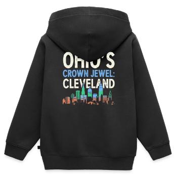 Bundesstaat Cleveland, Ohio, USA, Amerika, Vereinigte Staaten - Kinder Premium Organic Zip Hoodie - Schwarz - Hinten - AI Model Kid Male (0cm)