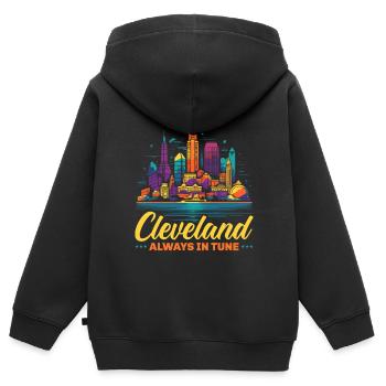 Bundesstaat Cleveland, Ohio, USA, Amerika, Vereinigte Staaten - Kinder Premium Organic Zip Hoodie - Schwarz - Hinten - AI Model Kid Male (0cm)