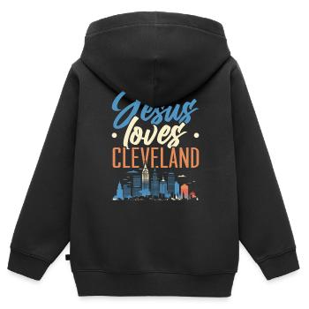 Bundesstaat Cleveland, Ohio, USA, Amerika, Vereinigte Staaten - Kinder Premium Organic Zip Hoodie - Schwarz - Hinten - AI Model Kid Male (0cm)