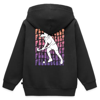 Hockey Vintage Hockey sur gazon filles joueuse de Hockey - Sweat Premium à capuche zippé enfant bio - noir - Dos - AI Model Kid Male (0cm)