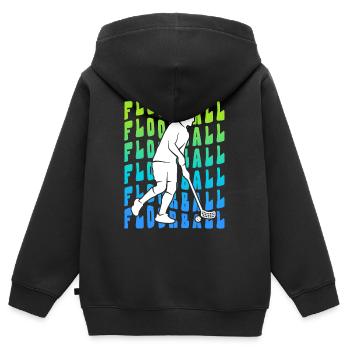 Floorball Innebandy Salibandy Floorball Garçons - Sweat Premium à capuche zippé enfant bio - noir - Dos - AI Model Kid Male (0cm)