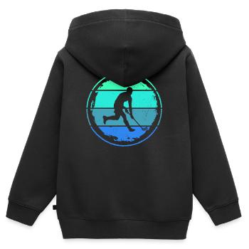 Floorball Innebandy Floorball Enfants - Sweat Premium à capuche zippé enfant bio - noir - Dos - AI Model Kid Male (0cm)