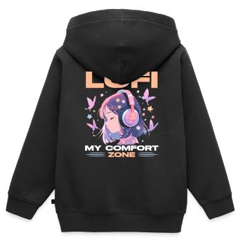 Lofi Music Lover Low Fidelity Japanische Ästhetik - Kinder Premium Organic Zip Hoodie - Schwarz - Hinten - AI Model Kid Male (0cm)