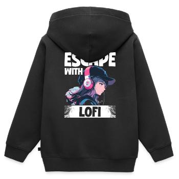 Lofi Music Lover Low Fidelity Japanische Ästhetik - Kinder Premium Organic Zip Hoodie - Schwarz - Hinten - AI Model Kid Male (0cm)