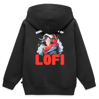 Lofi Music Lover Low Fidelity Japanische Ästhetik - Kinder Premium Organic Zip Hoodie - Schwarz - Hinten - AI Model Kid Male (0cm)