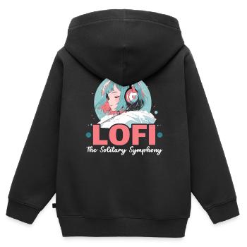Lofi Music Lover Low Fidelity Japanische Ästhetik - Kinder Premium Organic Zip Hoodie - Schwarz - Hinten - AI Model Kid Male (0cm)