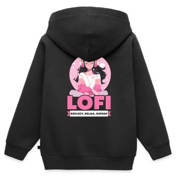Lofi Music Lover Low Fidelity Japanische Ästhetik - Kinder Premium Organic Zip Hoodie - Schwarz - Hinten - AI Model Kid Male (0cm)