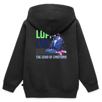 Lofi Music Lover Low Fidelity Japanische Ästhetik - Kinder Premium Organic Zip Hoodie - Schwarz - Hinten - AI Model Kid Male (0cm)