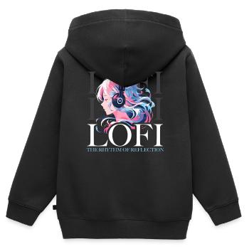Lofi Music Lover Low Fidelity Japanische Ästhetik - Kinder Premium Organic Zip Hoodie - Schwarz - Hinten - AI Model Kid Male (0cm)